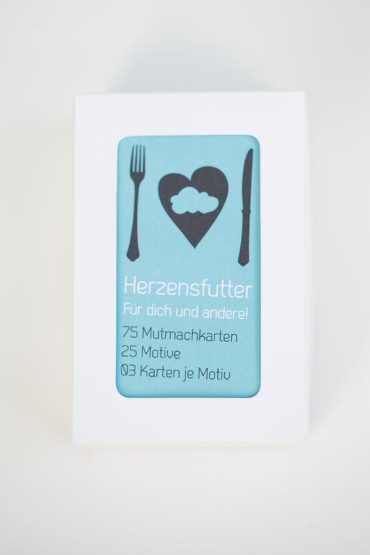 Herzensfutter Box, gefüllt mit Mutmachkarten voller Bibelverse.