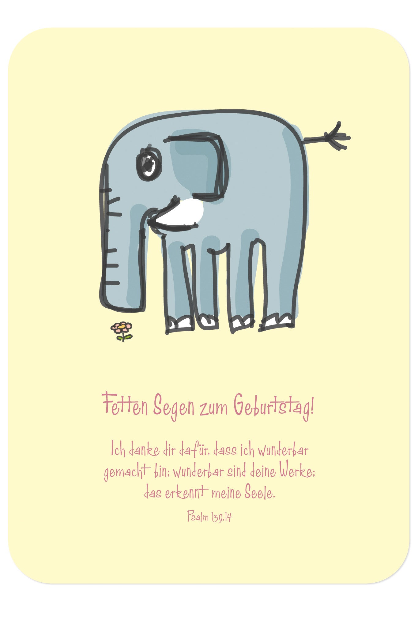 Christliche Postkarte mit Illustration Elefant von Himmel im Herzen zum Geburtstag