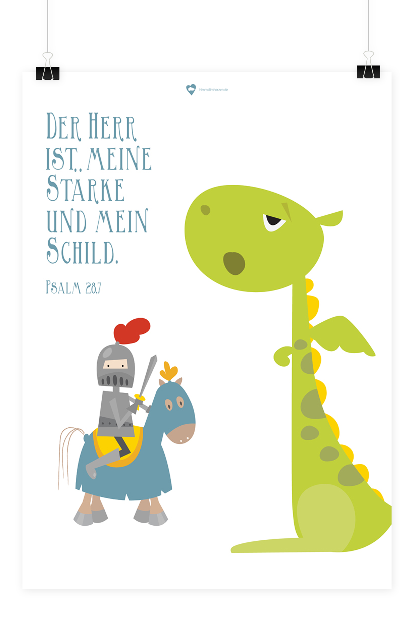 Christliches Kinder Poster mit Illustration Ritter von Himmel im Herzen