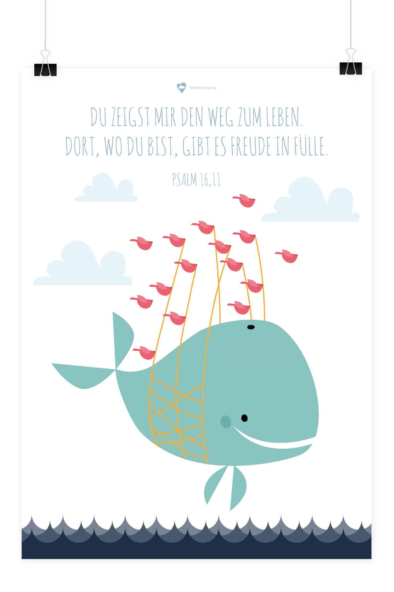 Christliches Kinder Poster mit Illustration Wal von Himmel im Herzen