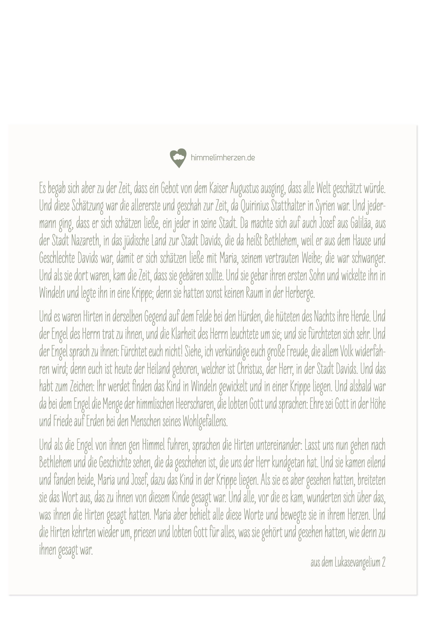 Rückseite der Weihnachtspostkarte Die Weihnachtsgeschichte von Himmel im Herzen