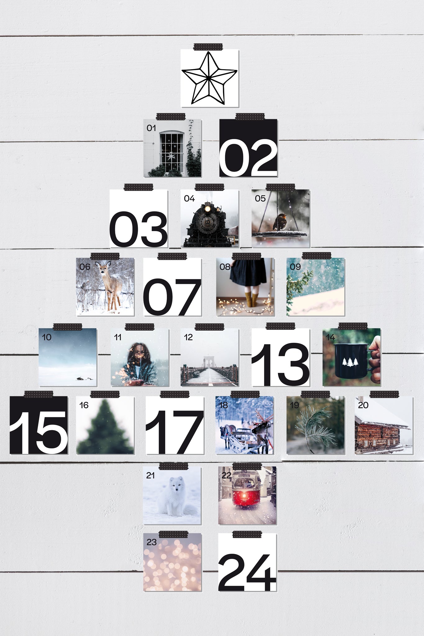 24 Karten - Adventskalender - Stern