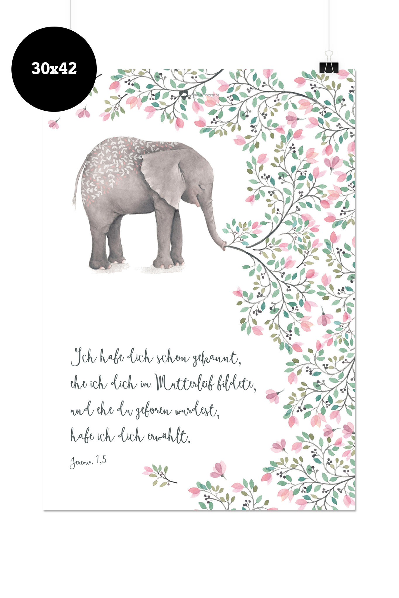 Christliches Poster für Kinder mit einem Elefanten Du bist erwählt von Himmel im Herzen