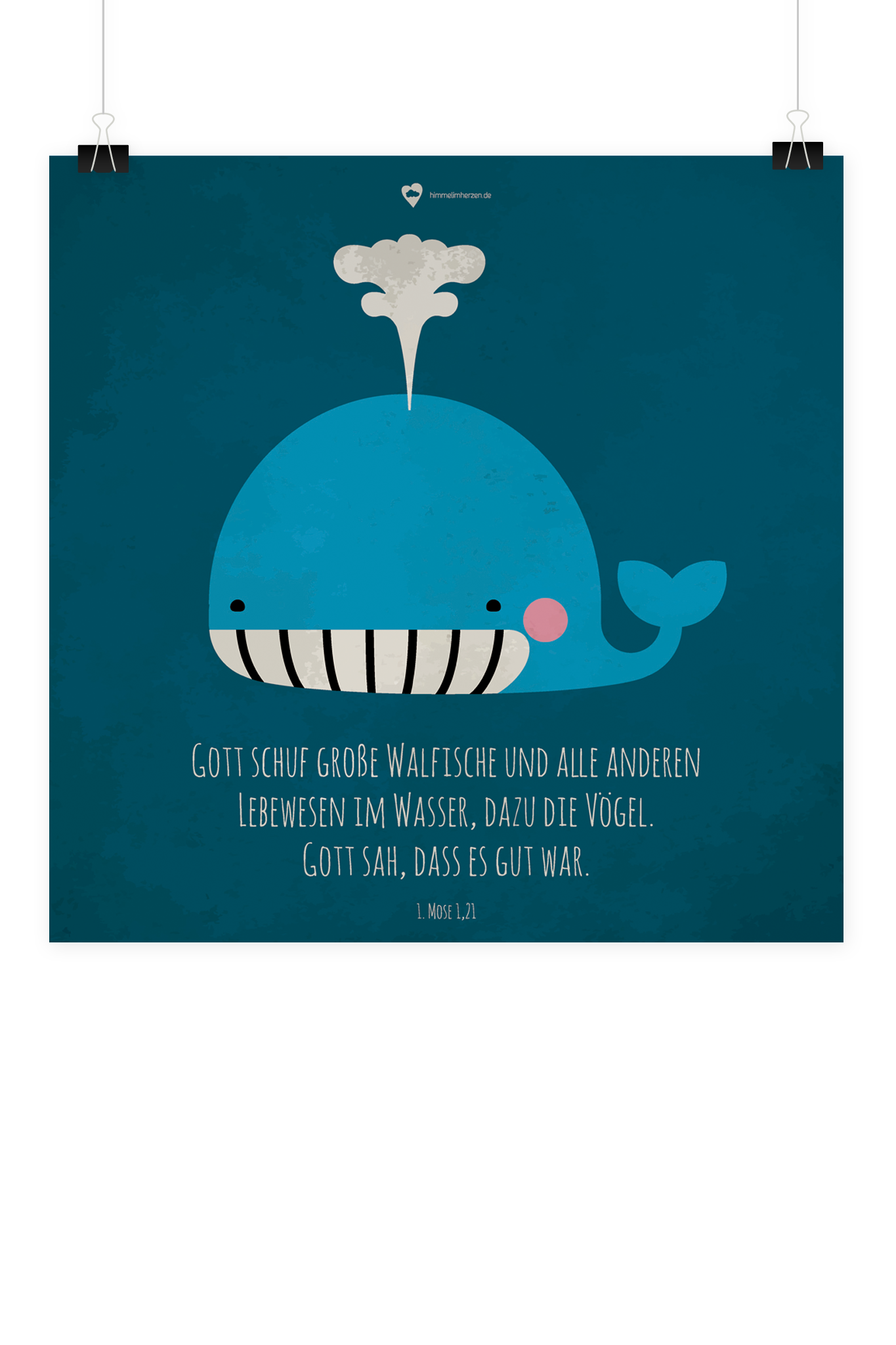 Christliches Kinder Poster mit Illustration Wal von Himmel im Herzen