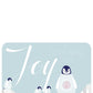Vorderseite der Weihnachtspostkarte Joy mit der Illustration von Pinguinen von Himmel im Herzen