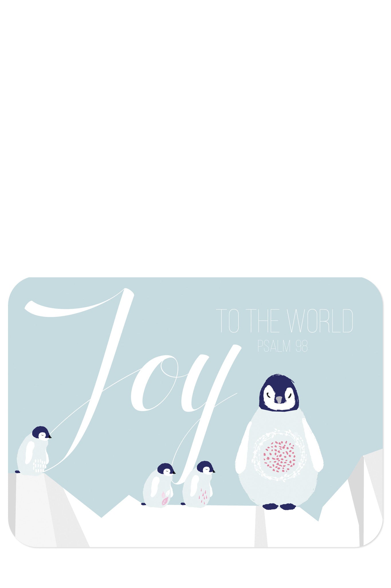 Vorderseite der Weihnachtspostkarte Joy mit der Illustration von Pinguinen von Himmel im Herzen